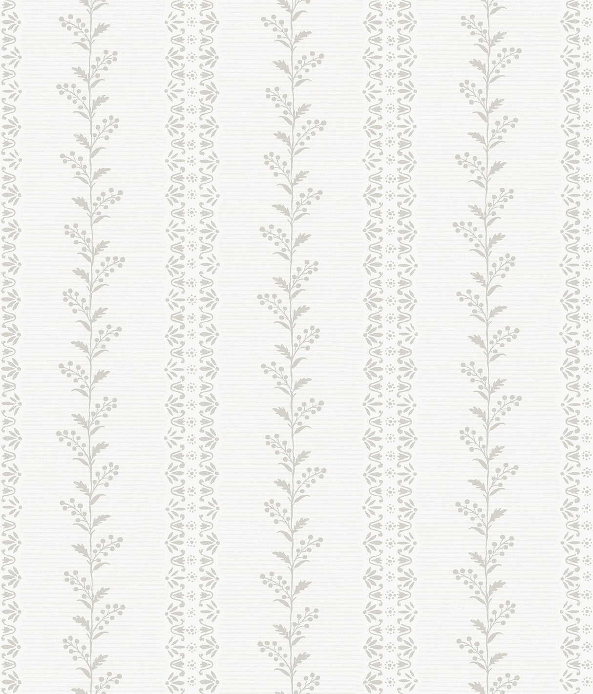 Everleigh Grey Wallpaper with Botanical Vine Stripe in Transitional Style - York MF4765