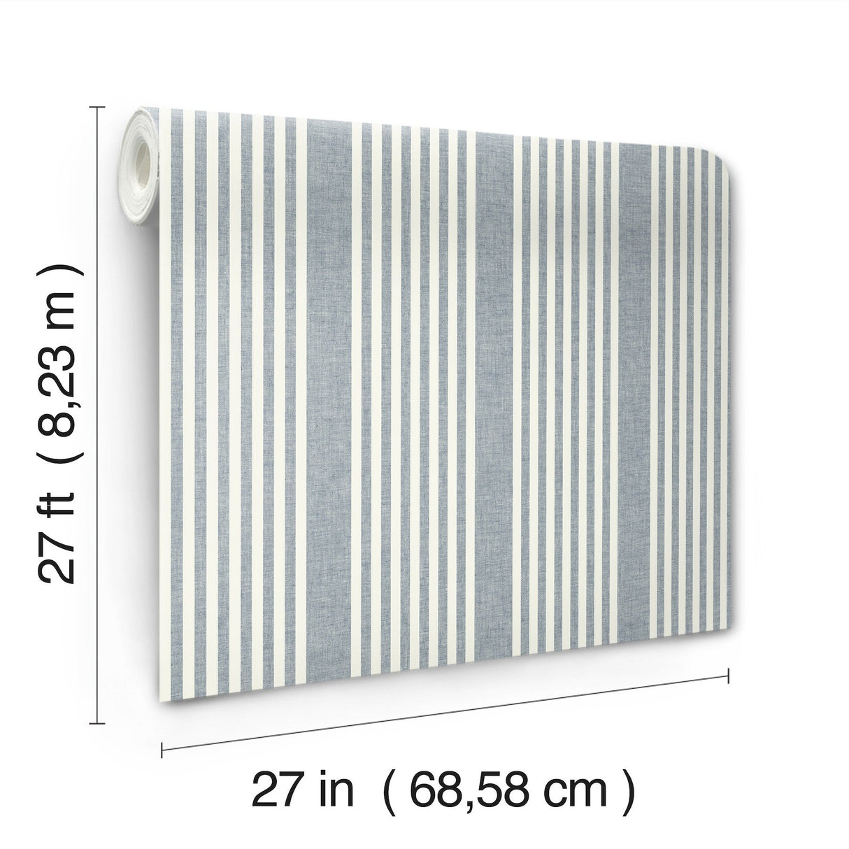 French Linen Stripe Navy Prepasted Sure Strip Farmhouse Wallpaper - York MF4768
