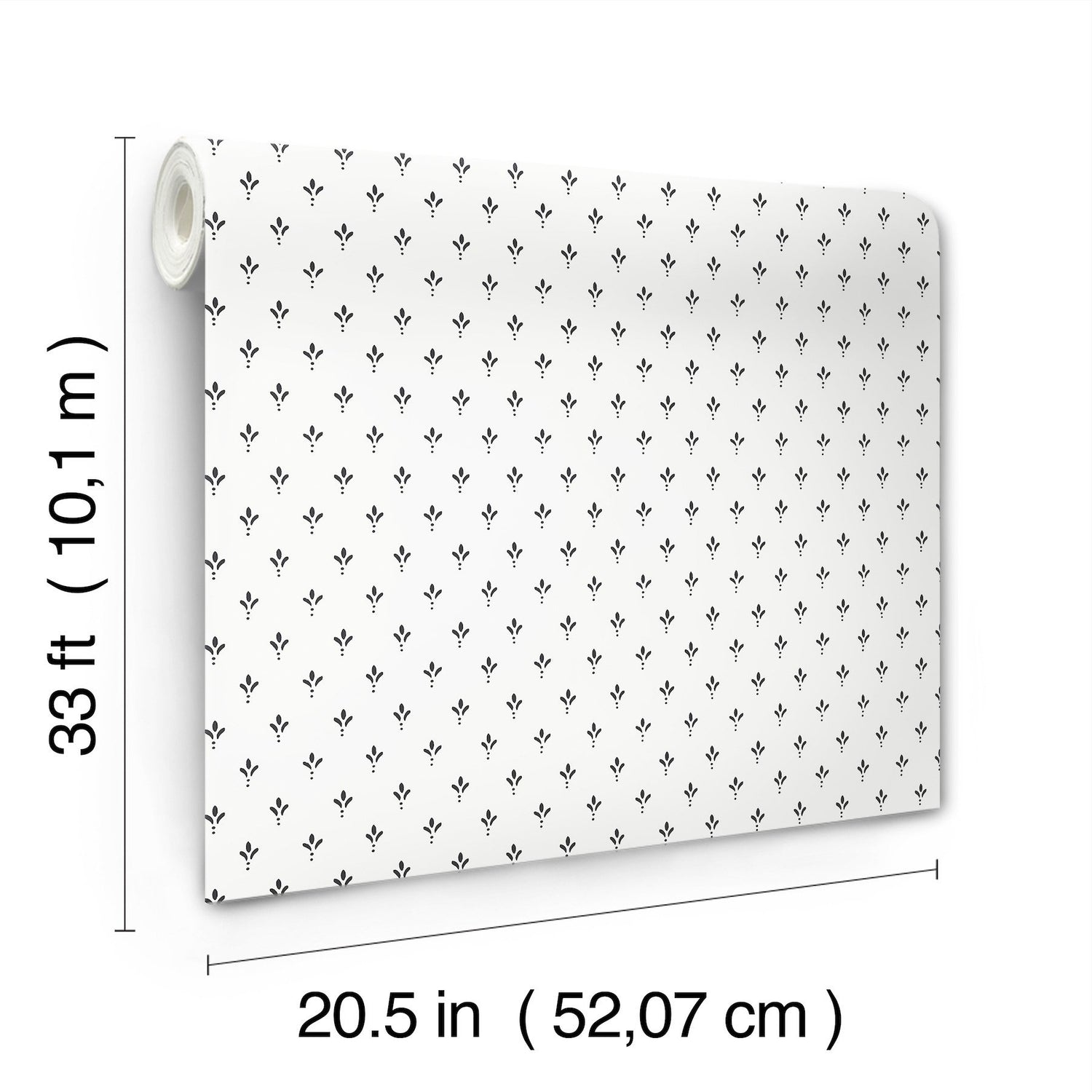 Charm Black & White Wallpaper with Petite Three-Leaf Stamp Motif - York MF4775