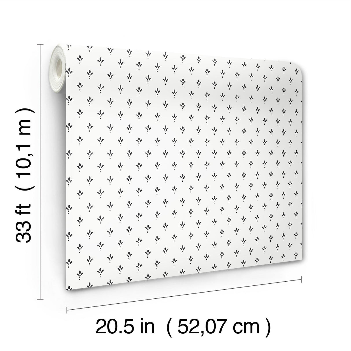 Charm Black & White Wallpaper with Petite Three-Leaf Stamp Motif - York MF4775