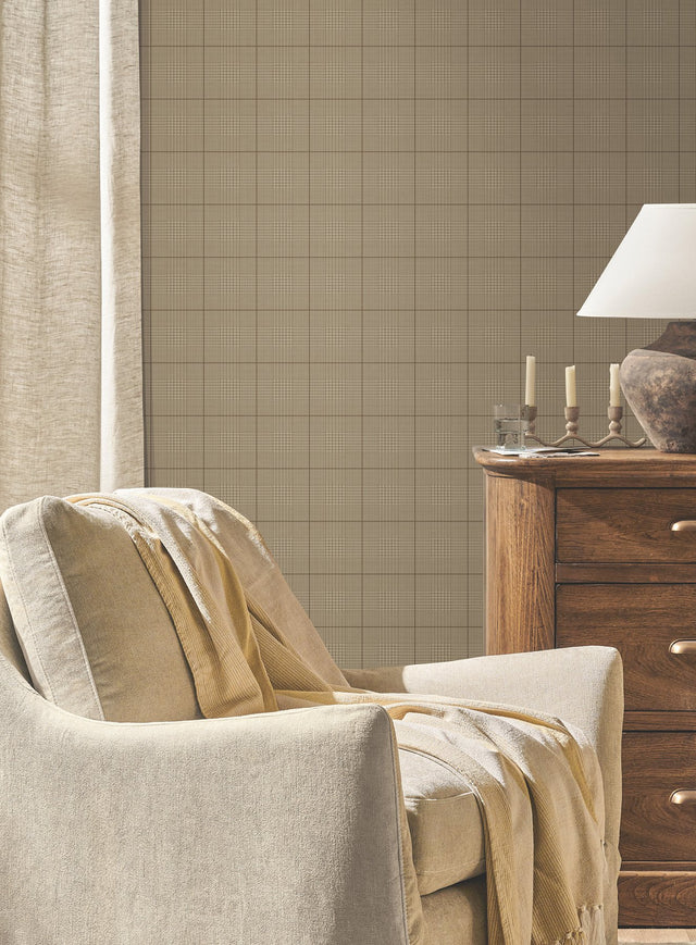 Windsor Mocha Wallpaper with Traditional Small Prints Glen Check Pattern - York MF4781