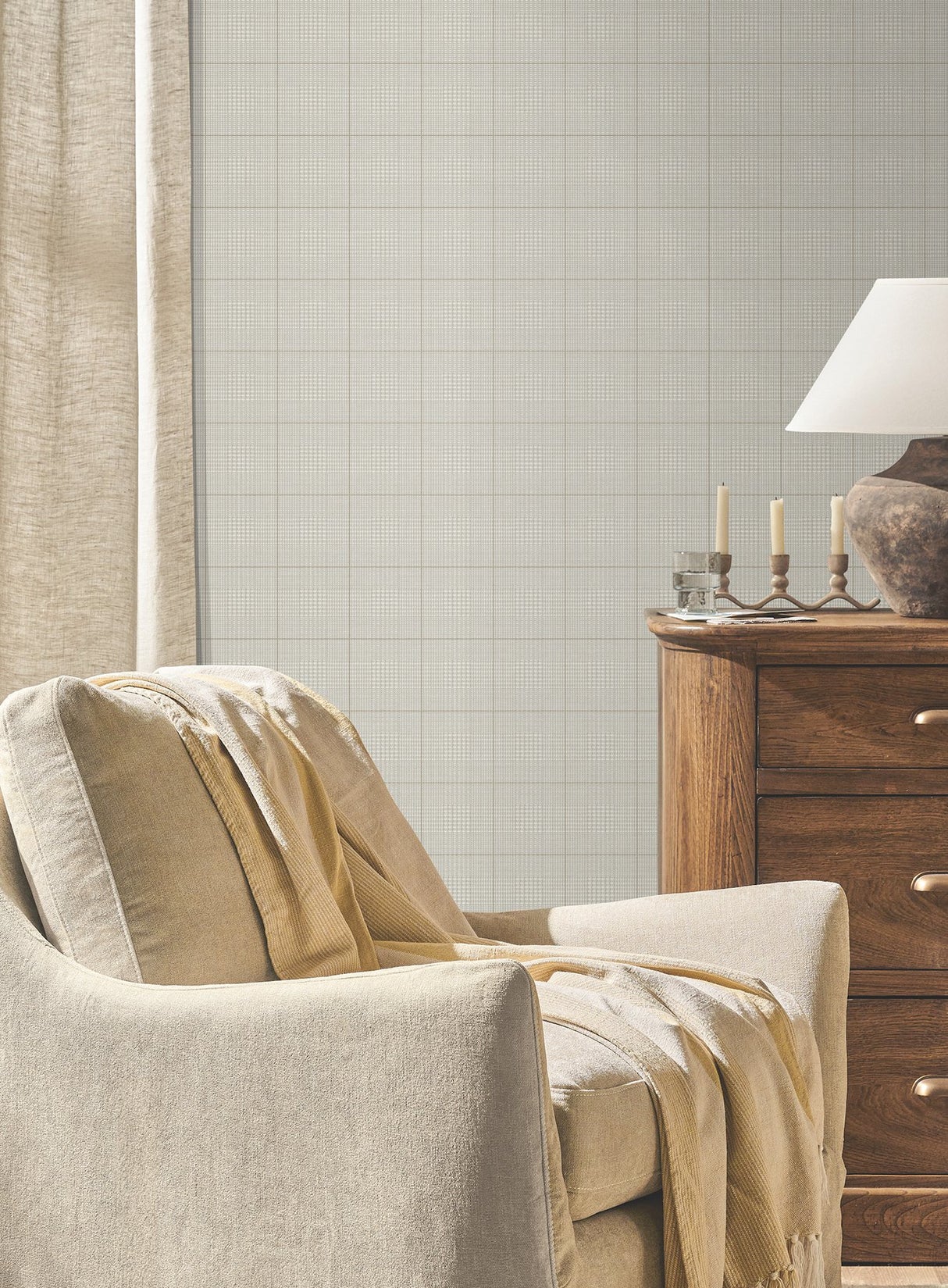 Windsor Ivory Wallpaper with Glen Check Plaid Small Print - York MF4782