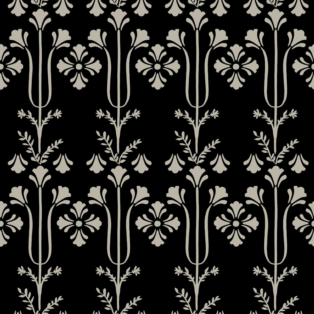 Lydia Black Wallpaper with Botanical Block-Print Motif - York MF4803