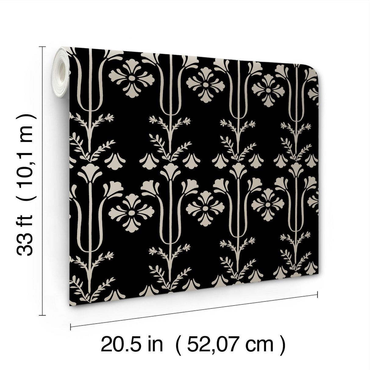 Lydia Black Wallpaper with Botanical Block-Print Motif - York MF4803