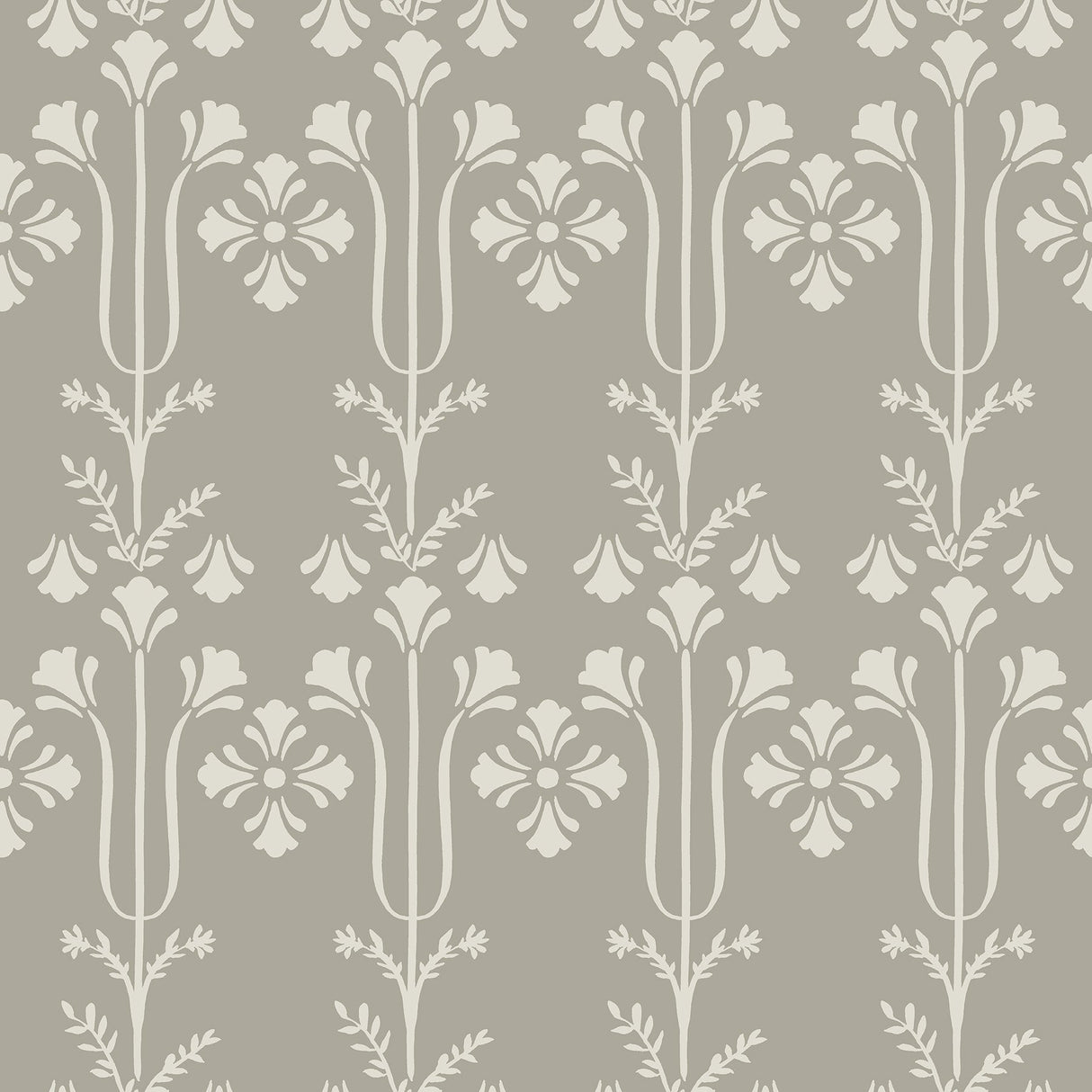 Lydia Taupe Wallpaper with Botanical Block Print - York MF4805