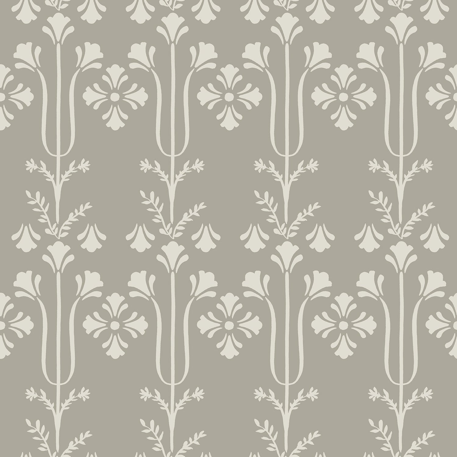 Lydia Taupe Wallpaper with Botanical Block Print - York MF4805