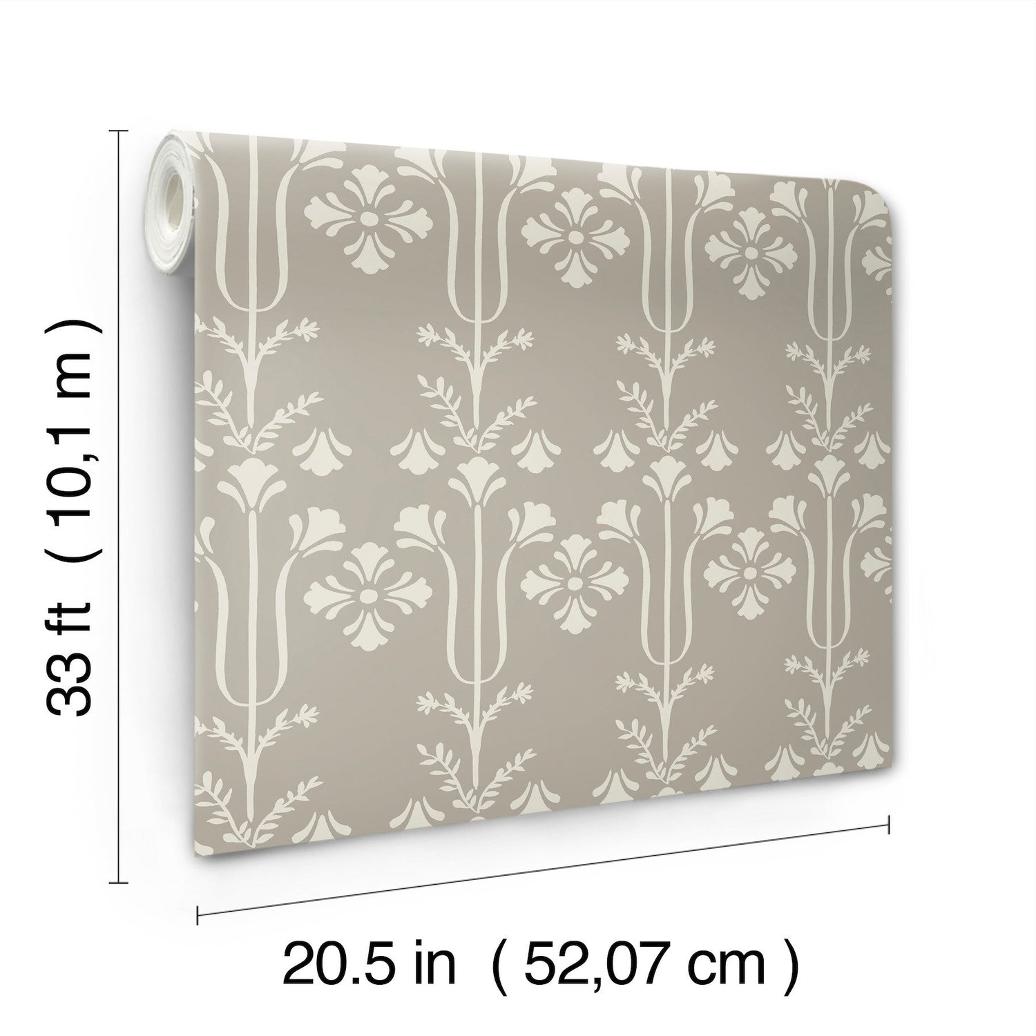Lydia Taupe Wallpaper with Botanical Block Print - York MF4805
