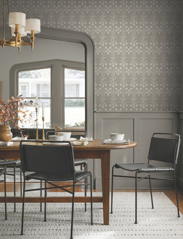 Lydia Taupe Wallpaper with Botanical Block Print - York MF4805