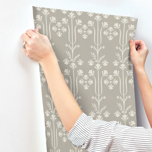 Lydia Taupe Wallpaper with Botanical Block Print - York MF4805