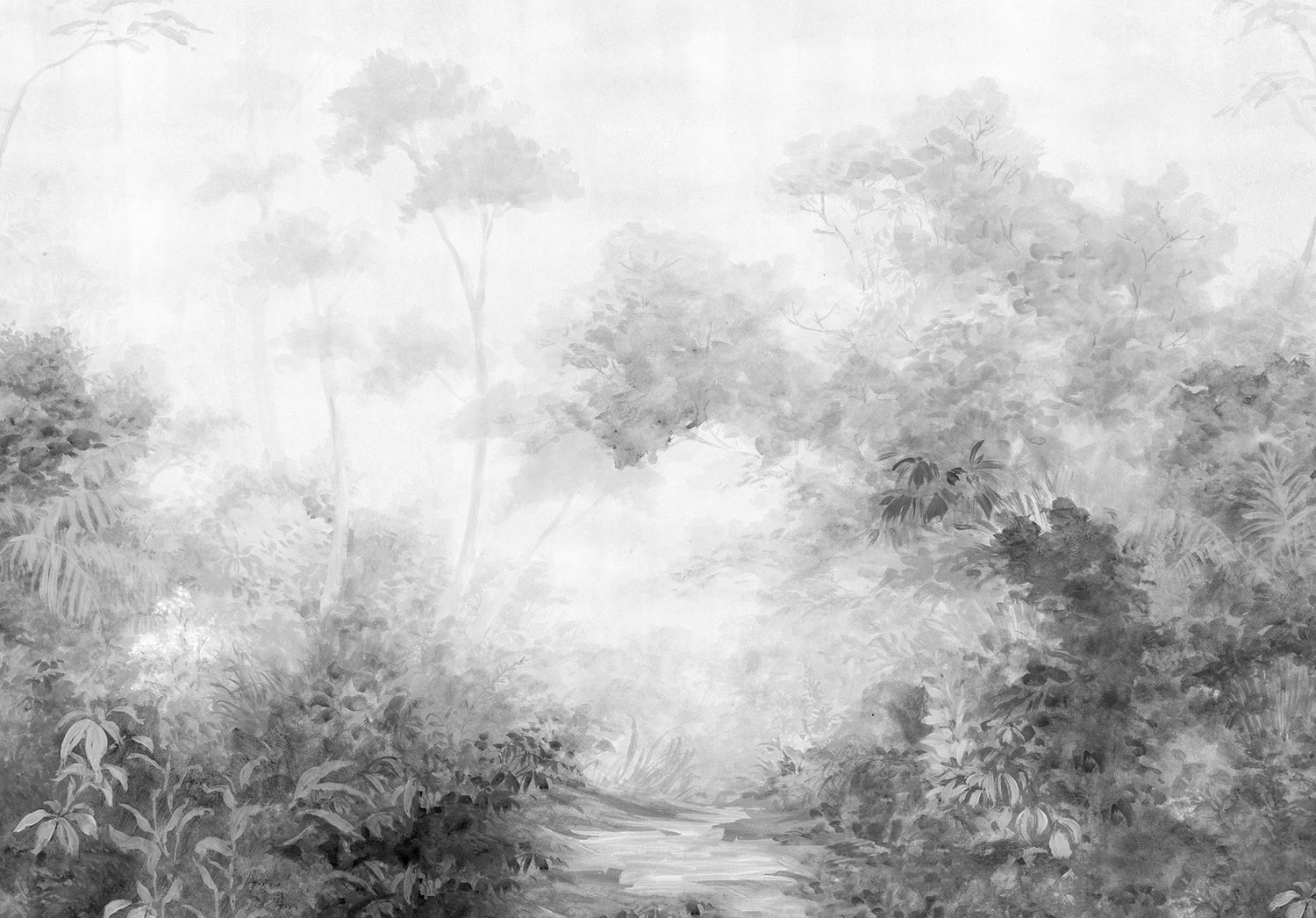 Woodland Black & White Wall Mural with Botanical Feature Wall Design - York MF4808M