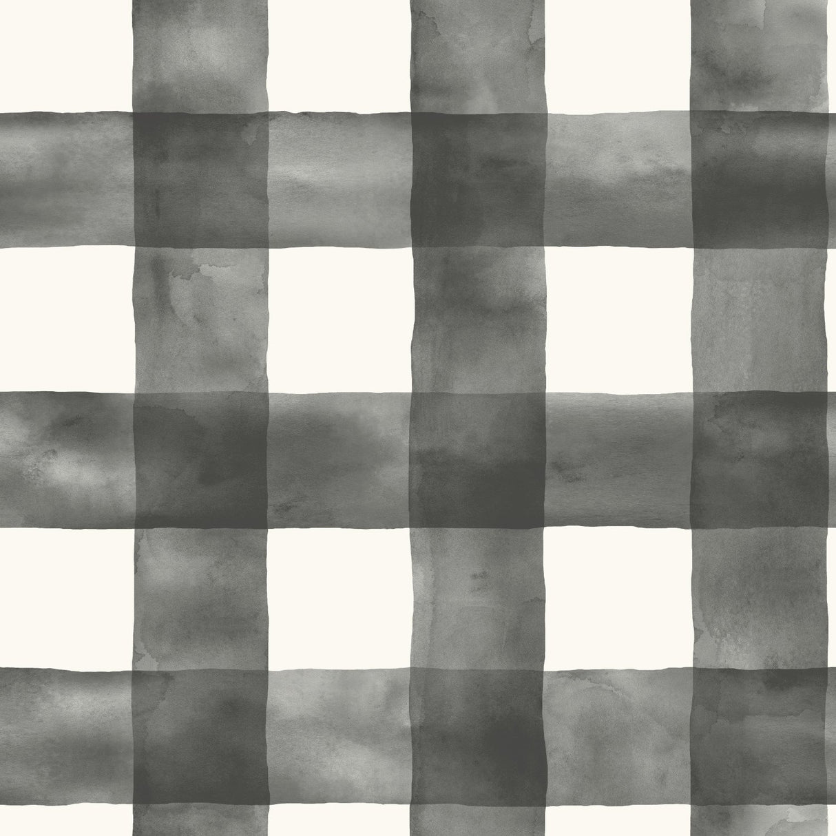Watercolor Check Black & White Wallpaper with Plaid Watercolor Motif - York MH1516