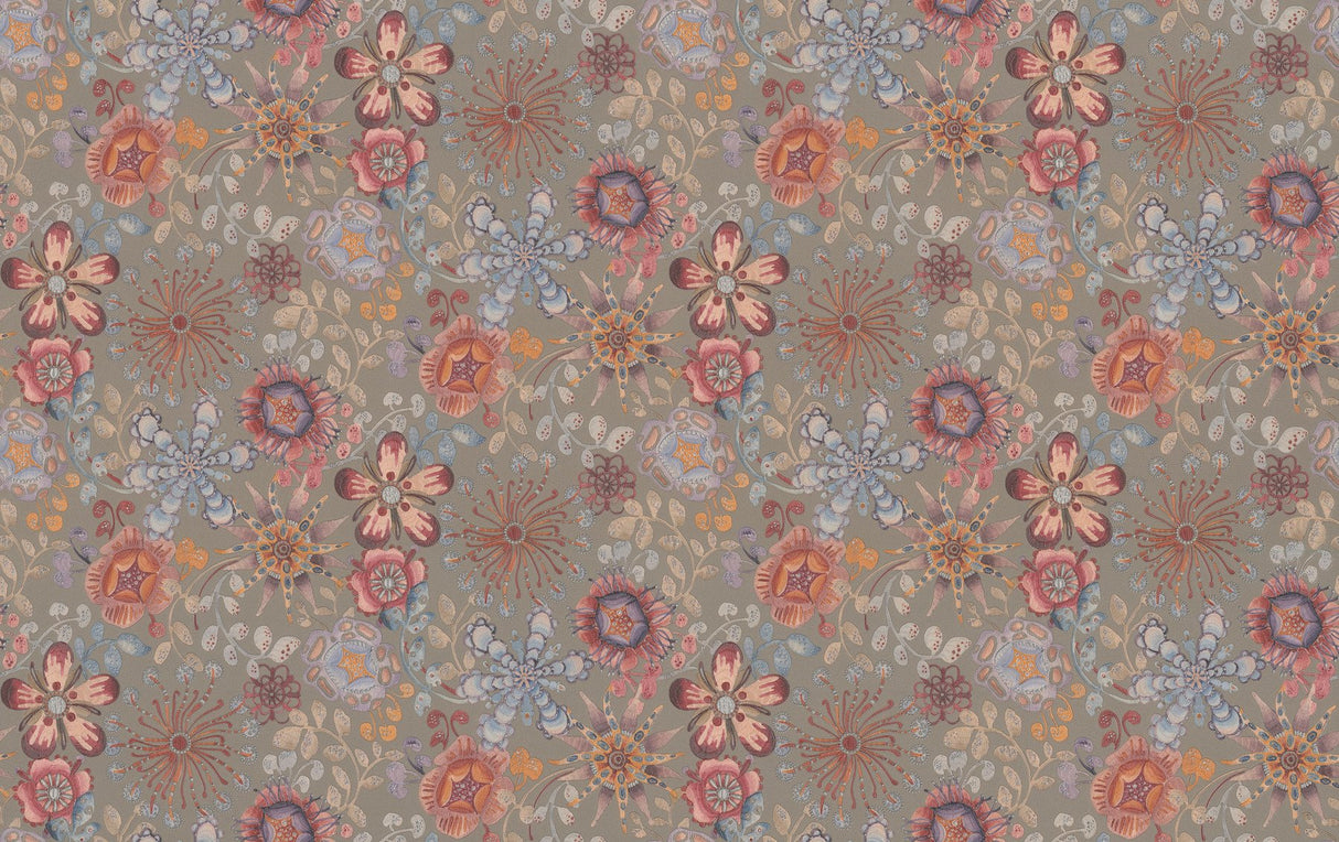 Magic Garden Black Wallpaper with Floral Botanical Motif - York MI10310