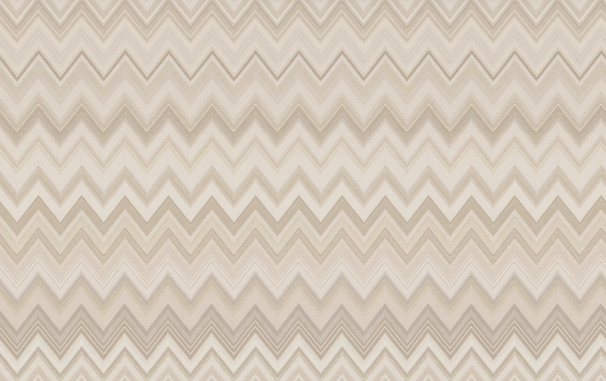 Happy Zigzag Neutral Wallpaper with Geometric Chevron Pattern, Paste-the-Wall Nonwoven Vinyl/Mylar - Missoni MI10334