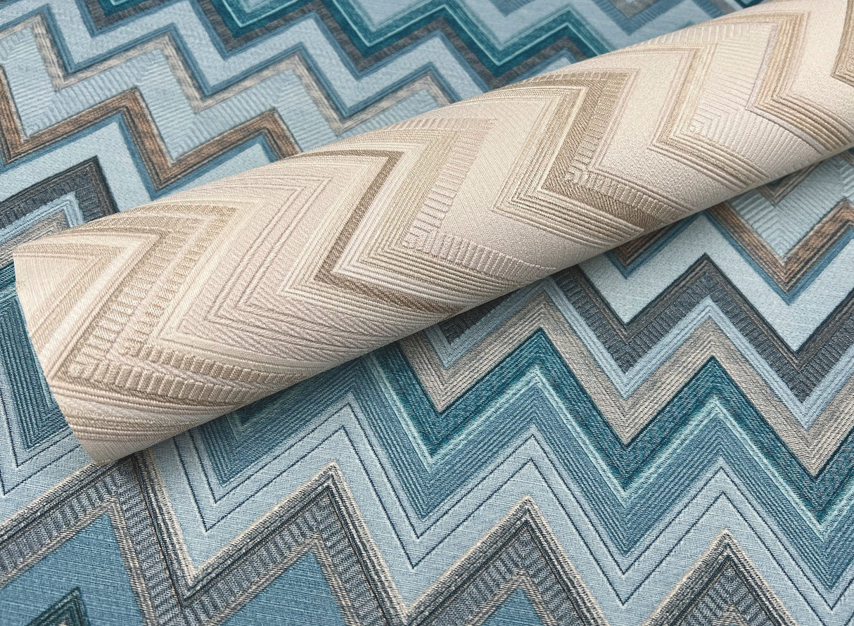 Happy Zigzag Neutral Wallpaper with Geometric Chevron Pattern, Paste-the-Wall Nonwoven Vinyl/Mylar - Missoni MI10334