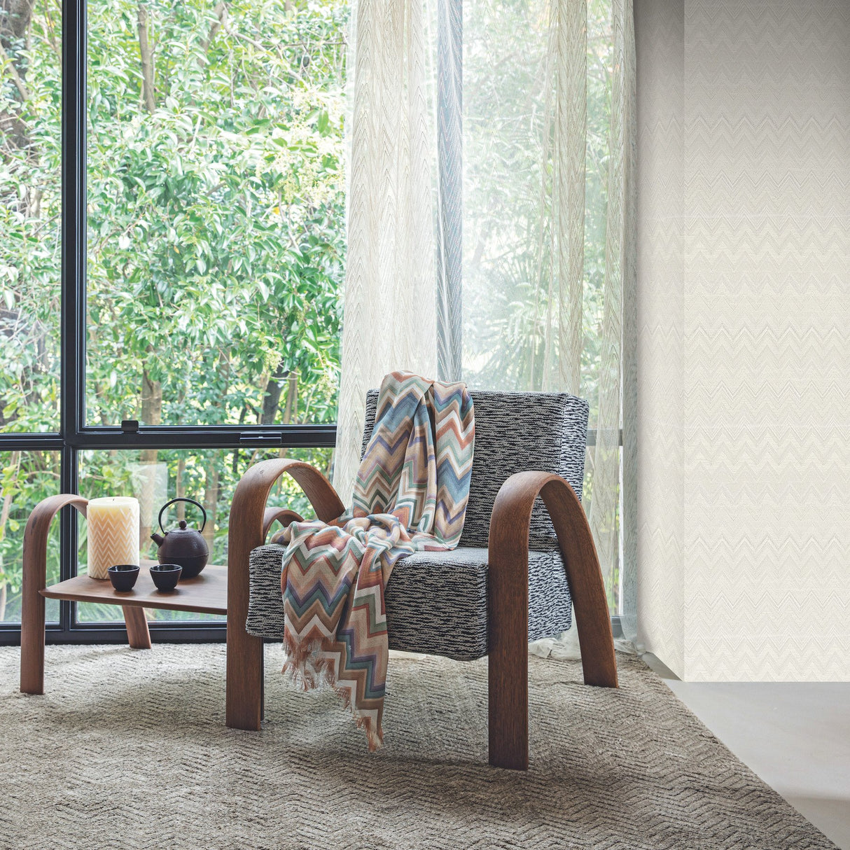 Happy Zigzag Cream Wallpaper with Geometric Chevron Pattern - York MI10337