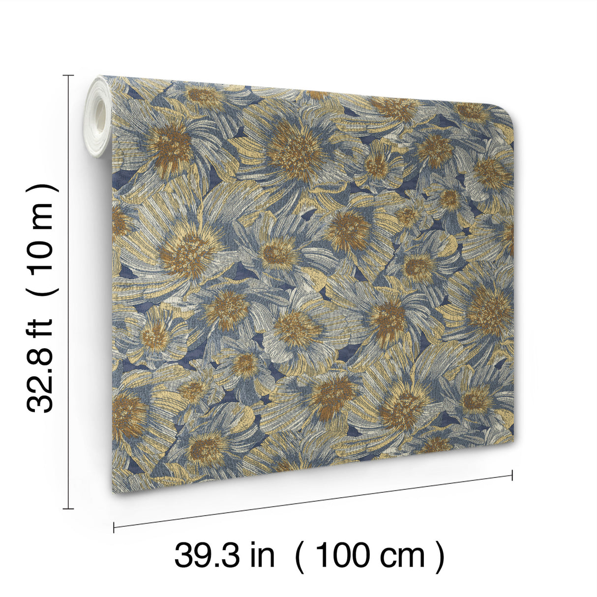 Anemoni Blue by Missoni Floral Traditional Pearl Effect Scrubbable Strippable Non Woven Wallpaper Roll 39.3 in x 32.8 ft - MI10501