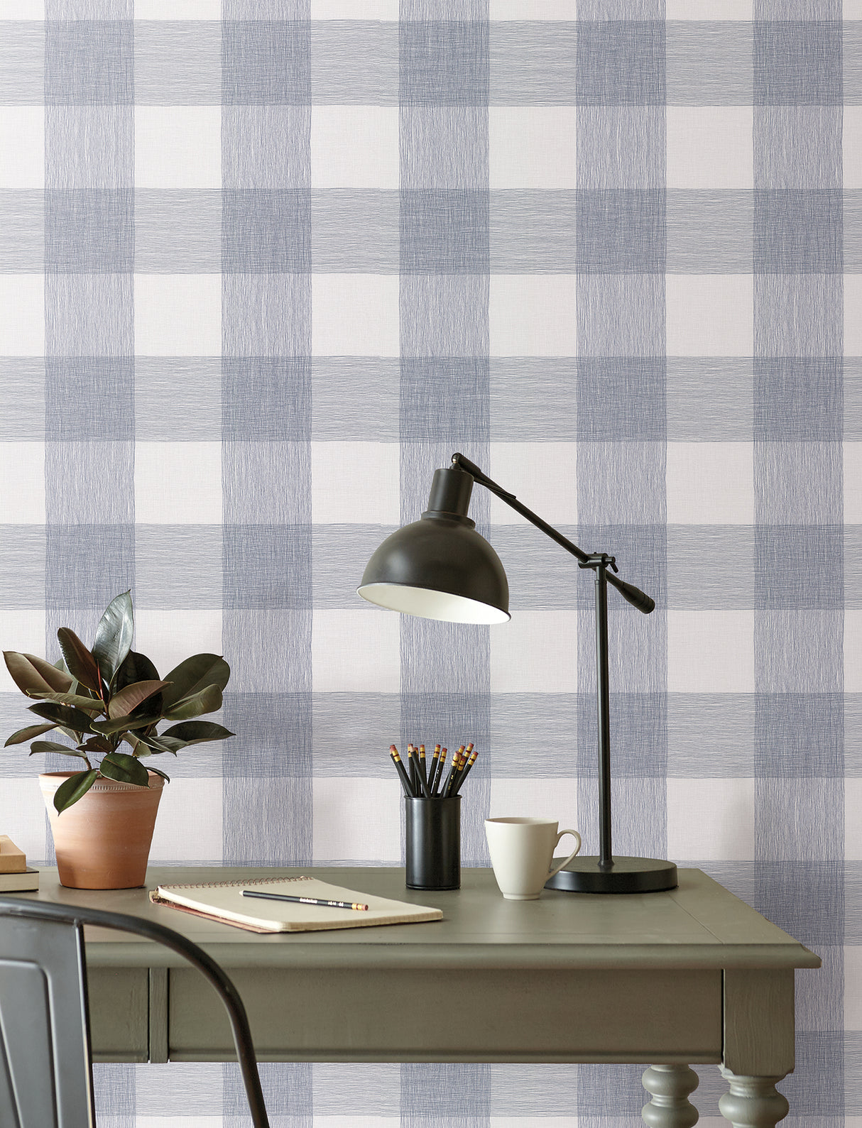 Weft And Weave Indigo by Magnolia Home Plaid Wallpaper – York Wallcoverings MJ4838