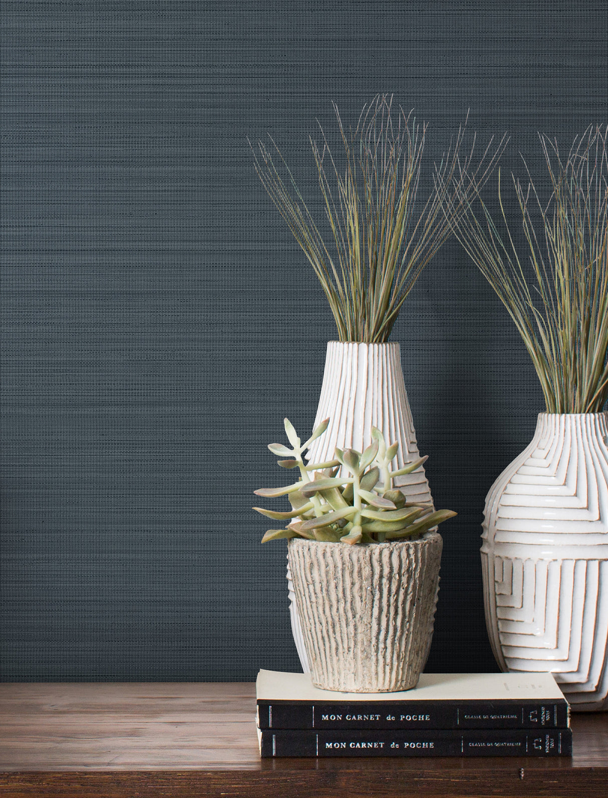 Loomed Indigo by Magnolia Home Faux Grasscloth Wallpaper – York Wallcoverings MJ4882N