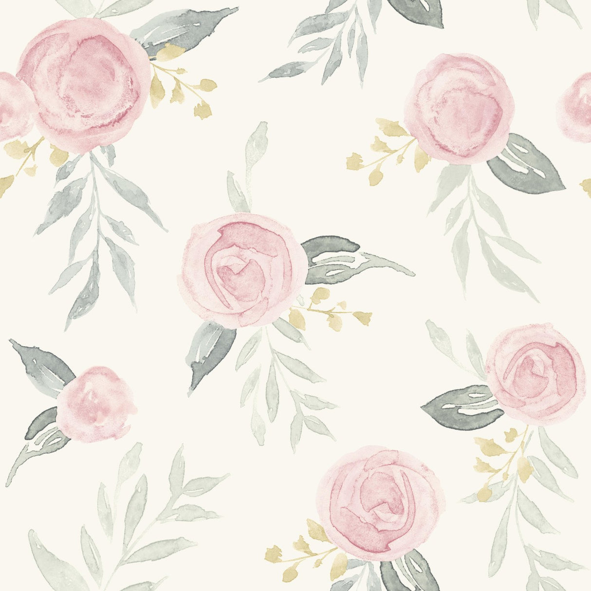 Watercolor Roses Pink Wallpaper with Watercolor Floral Motif - York MK1125