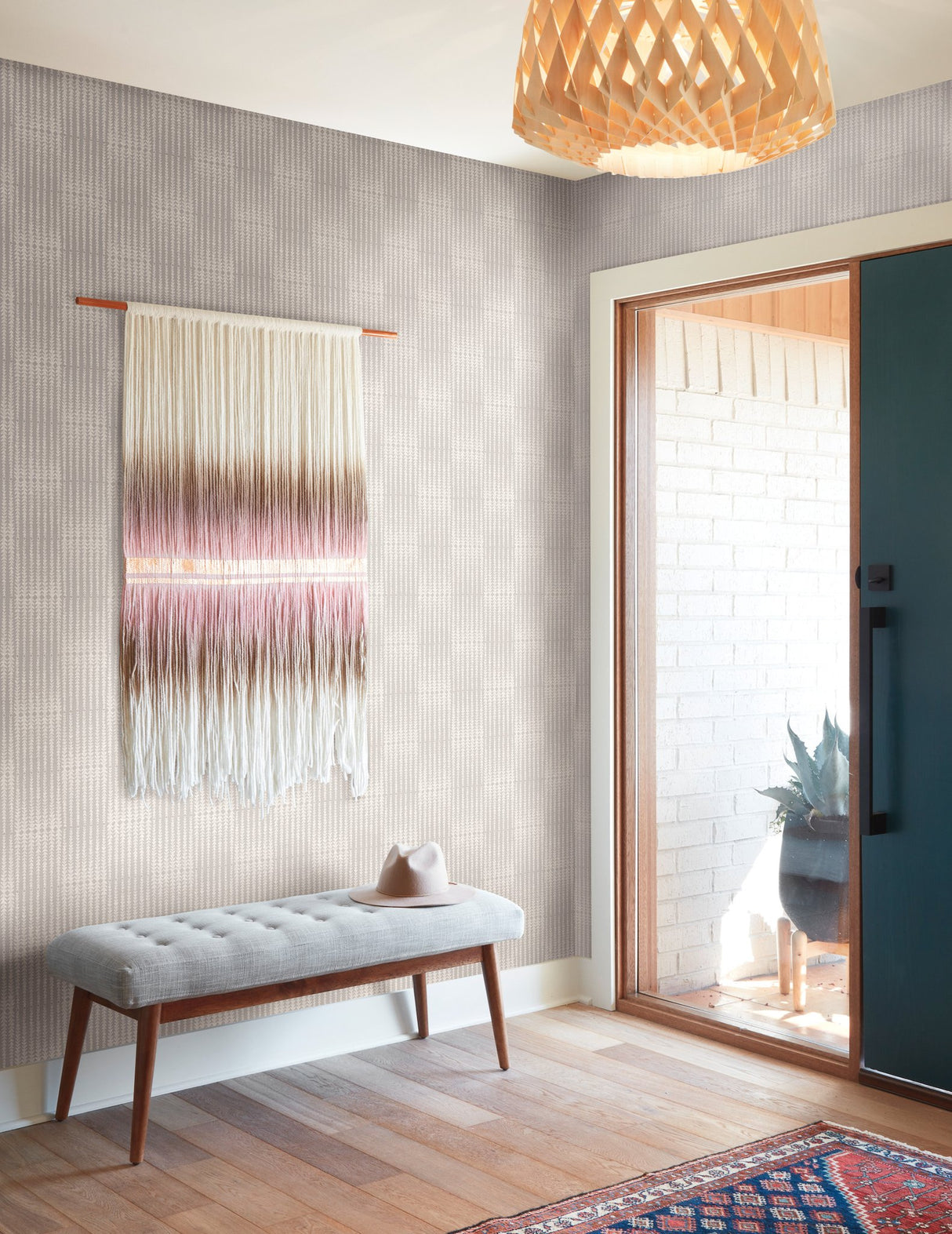 Vantage Point Grey Wallpaper with Bohemian Tribal Blanket Motif - York MK1130