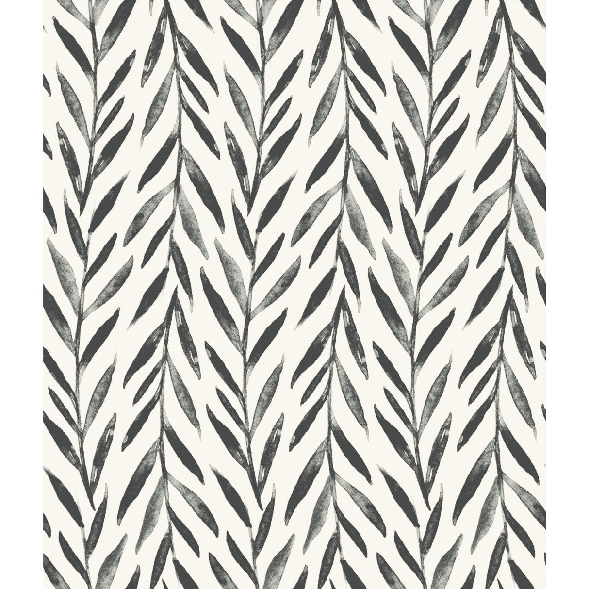 Willow Black Wallpaper with Botanical Willow Leaf Pattern - York MK1136