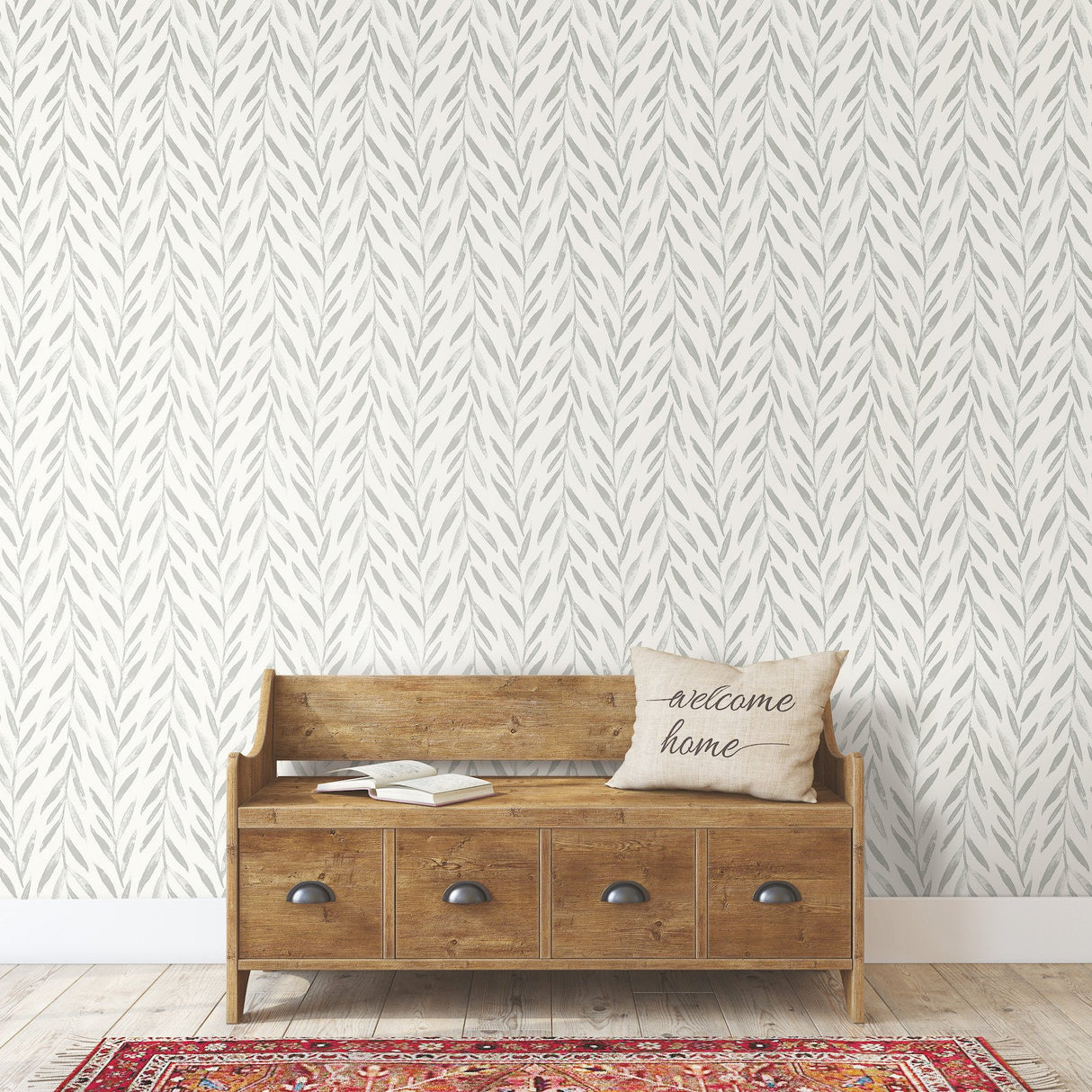 Willow Grey Wallpaper with Botanical Watercolor Willow Stripe - York MK1137