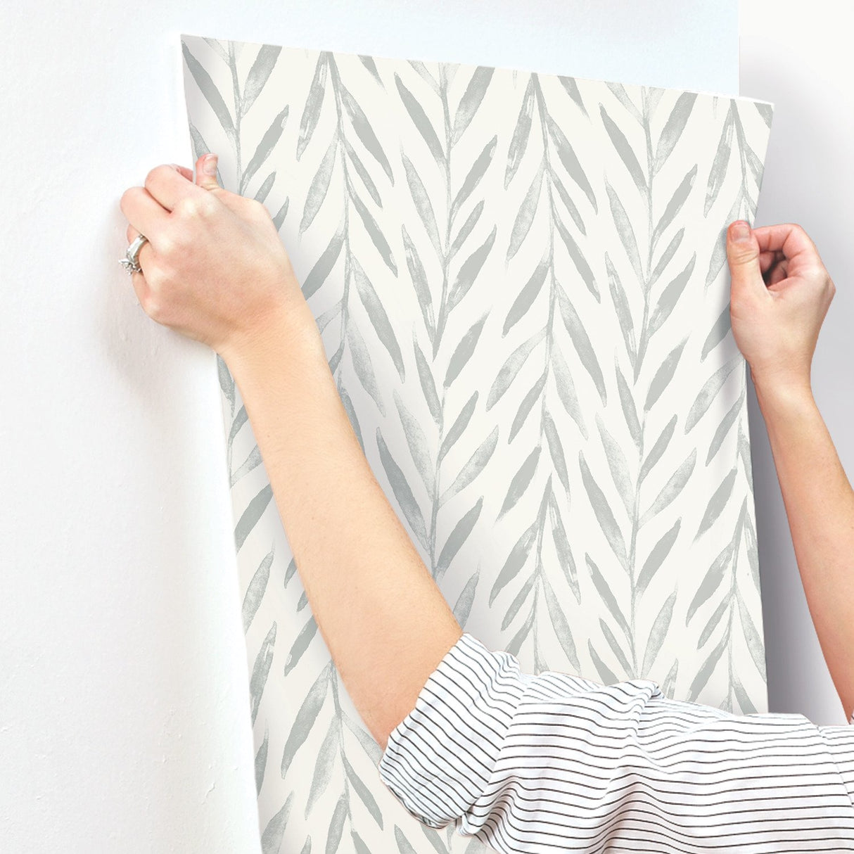 Willow Grey Wallpaper with Botanical Watercolor Willow Stripe - York MK1137