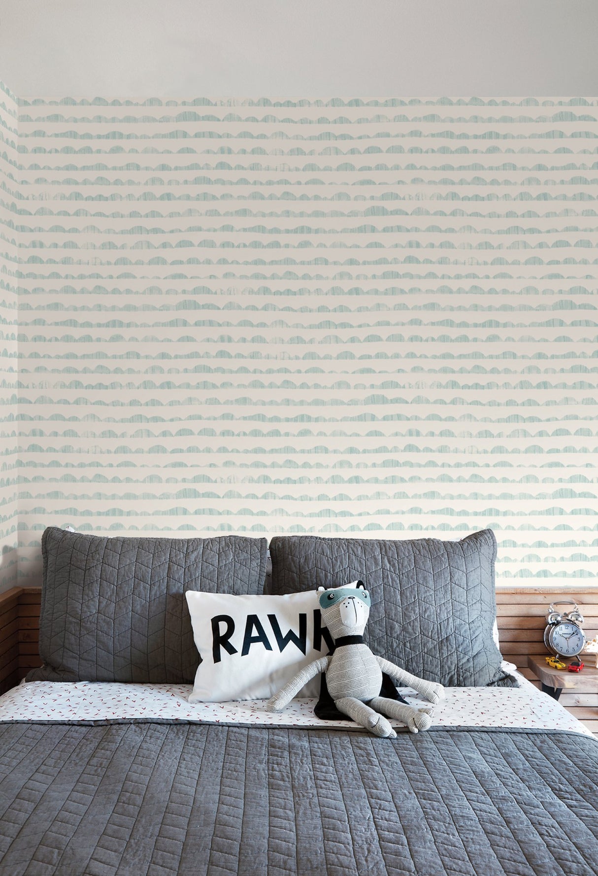 Hill & Horizon Blue Wallpaper with Hand-Painted Horizon Stripe Motif - York MK1141