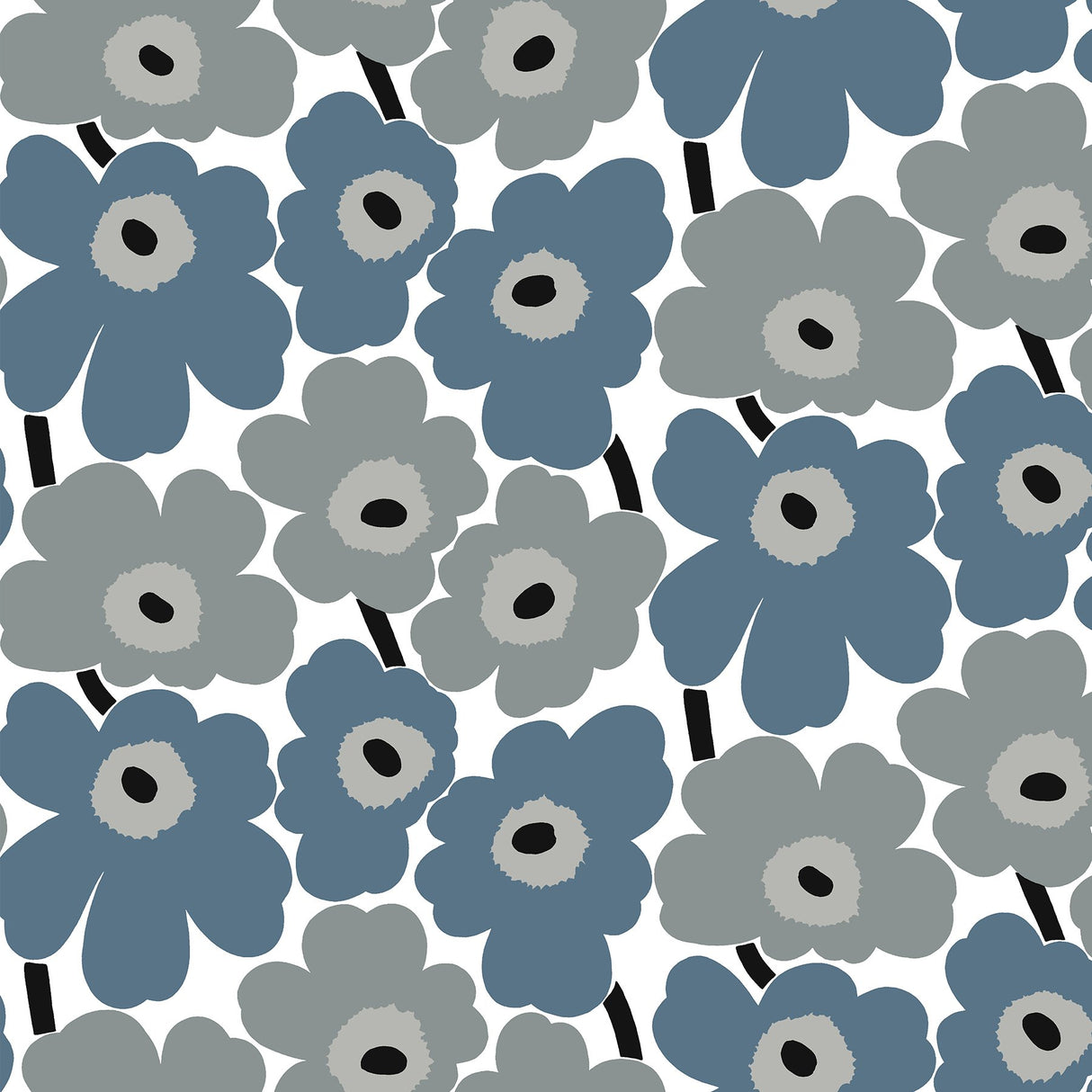 Pieni Unikko Grey Peel & Stick Wallpaper with Eclectic Botanical Floral Pattern - NuWallpaper MKS4493