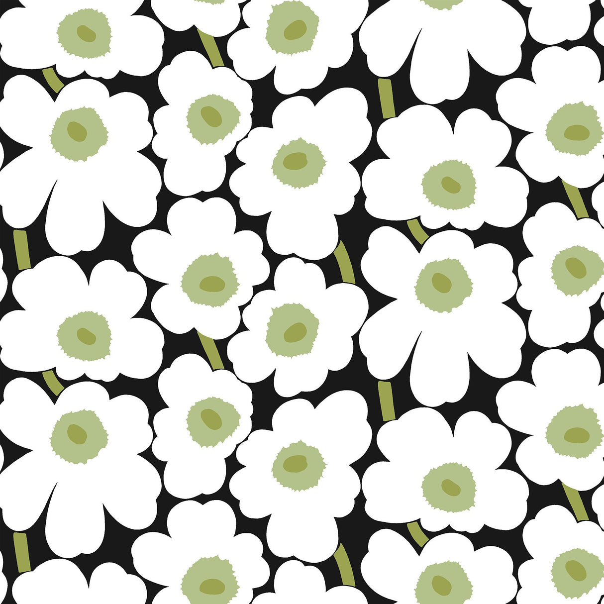 Pieni Unikko Black Peel & Stick Wallpaper with Botanical Floral Pattern - NuWallpaper MKS4494