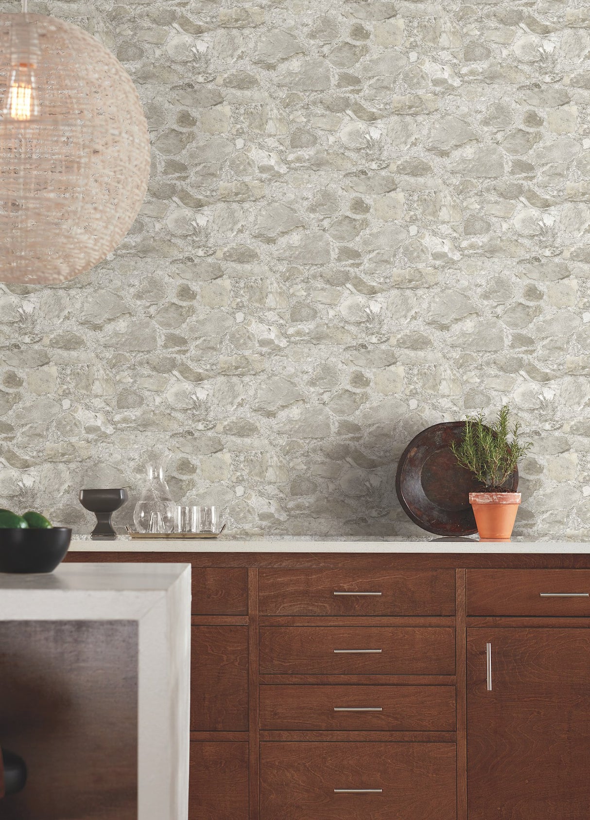 Field Stone Taupe Wallpaper with Rustic Stone Motif - York MN1801