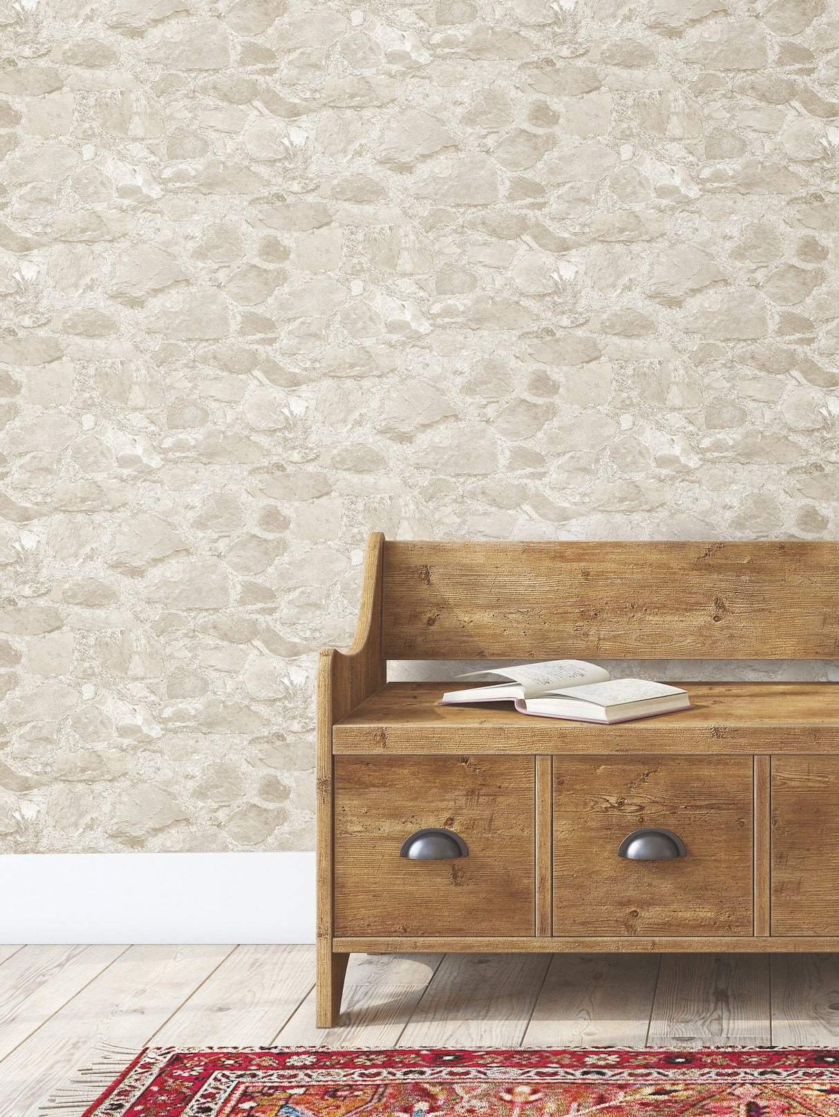 Field Stone Beige Wallpaper with Rustic Stone Motif - York MN1803