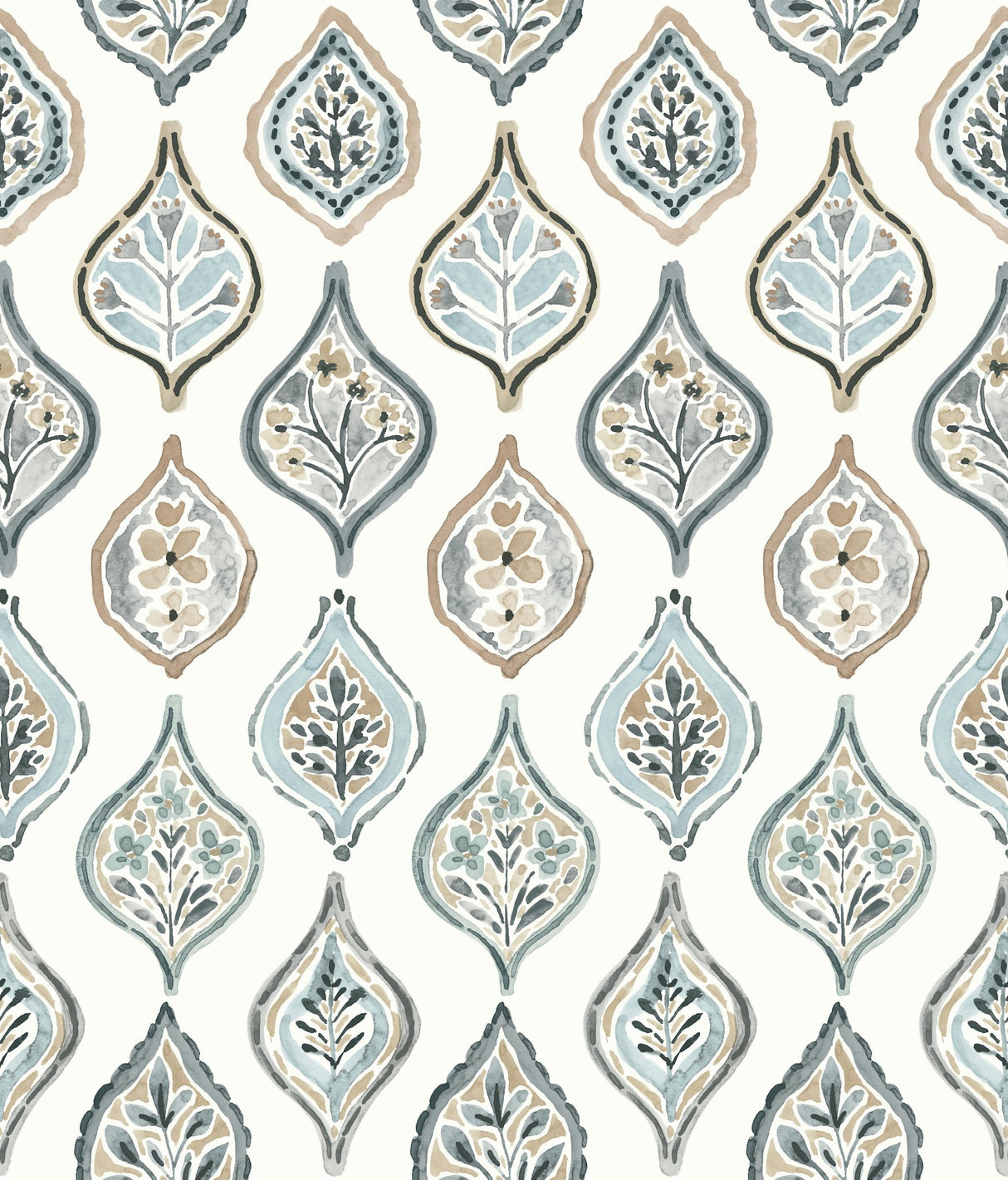 Marketplace Motif White & Neutral Wallpaper with Bohemian Ogee Pattern - York MN1854