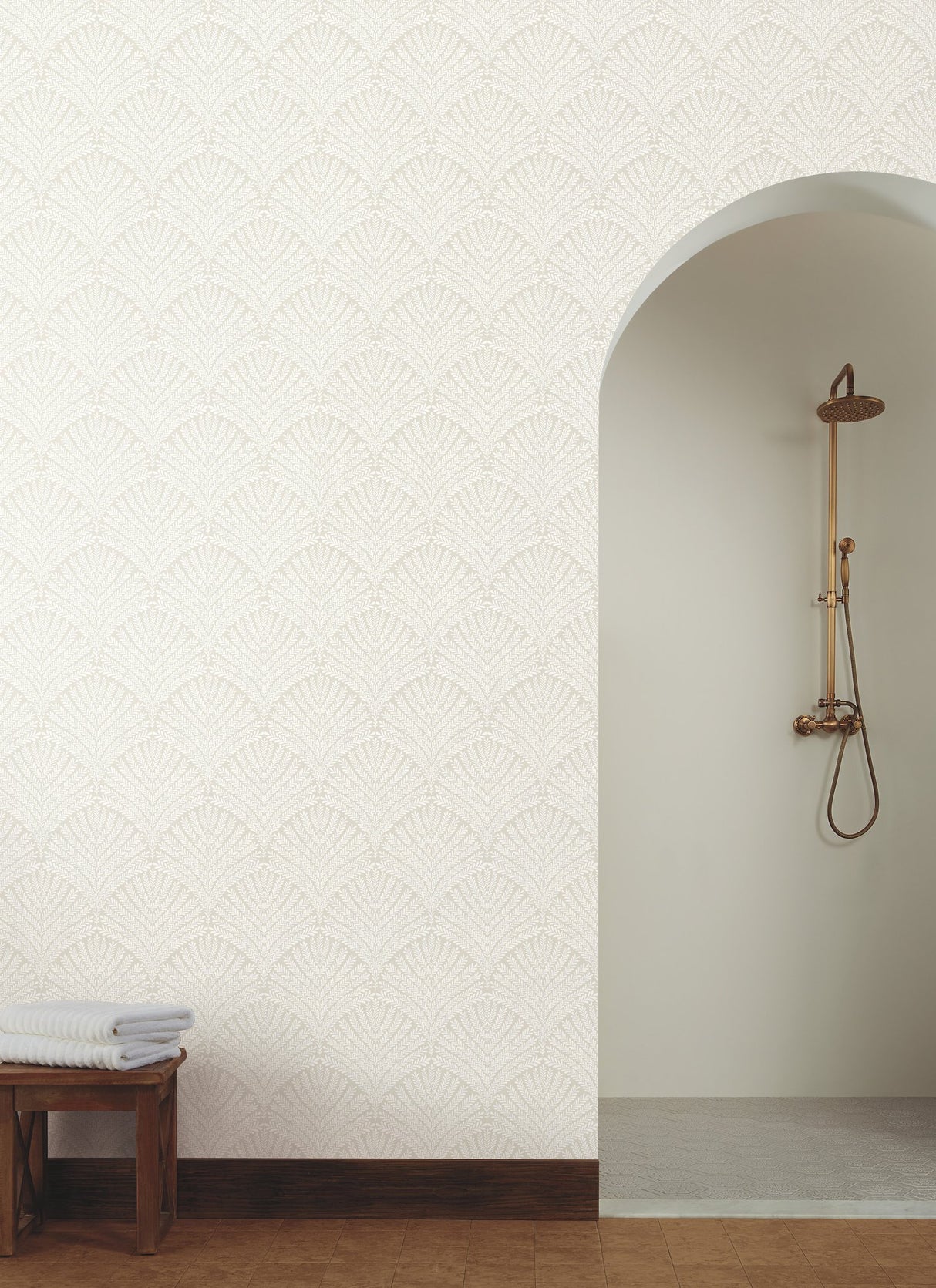 Beachcomber Off White Wallpaper with Botanical Fan Motif - York MN1873