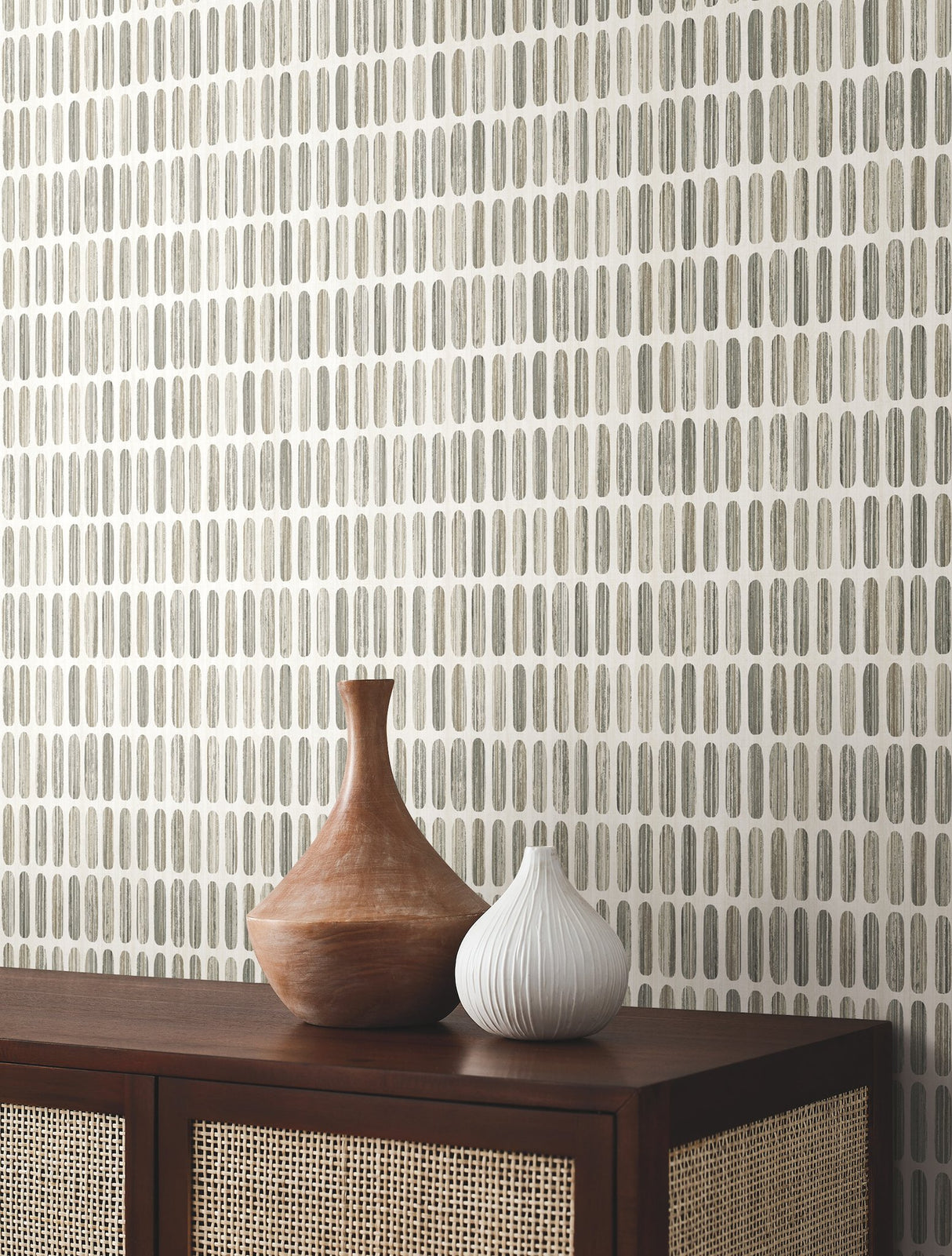 Petite Pergola Grey & Taupe Geometric Wallpaper with Textural Oval Motif - York MN1941
