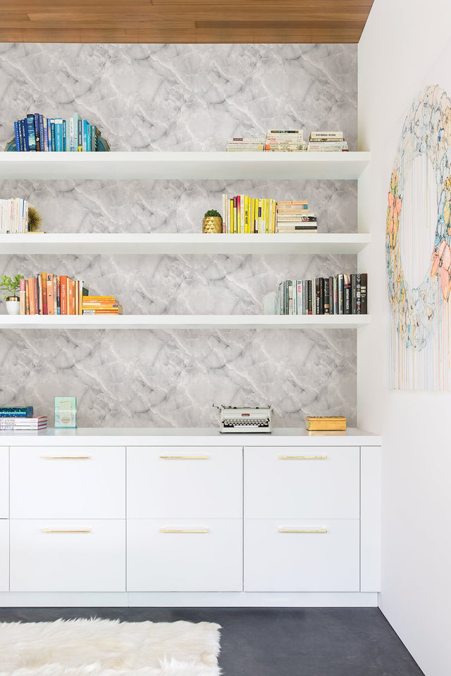 Danby Marble Grey Peel & Stick Wallpaper with Stone Graphic Motif - My Style MS6131