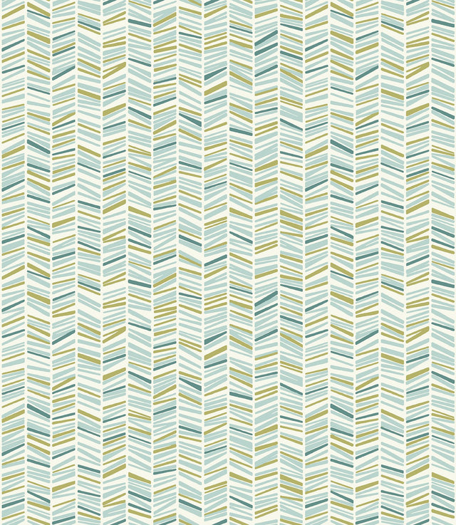 Ivan Broken Chevron Green Peel & Stick Wallpaper with Coastal Graphic Chevron Pattern - Brewster MS6133