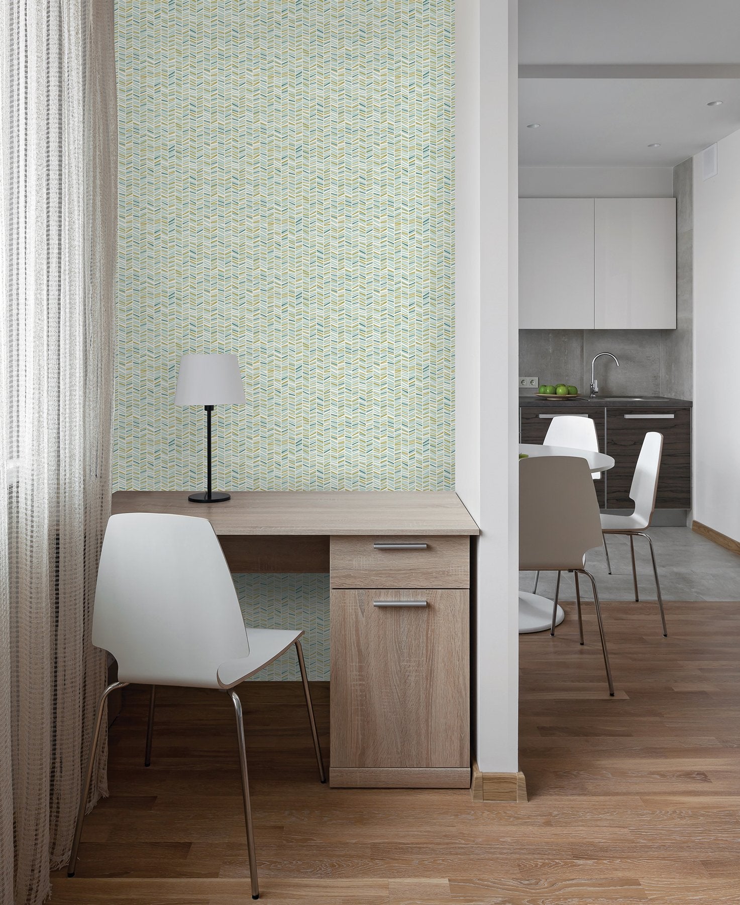 Ivan Broken Chevron Green Peel & Stick Wallpaper with Coastal Graphic Chevron Pattern - Brewster MS6133