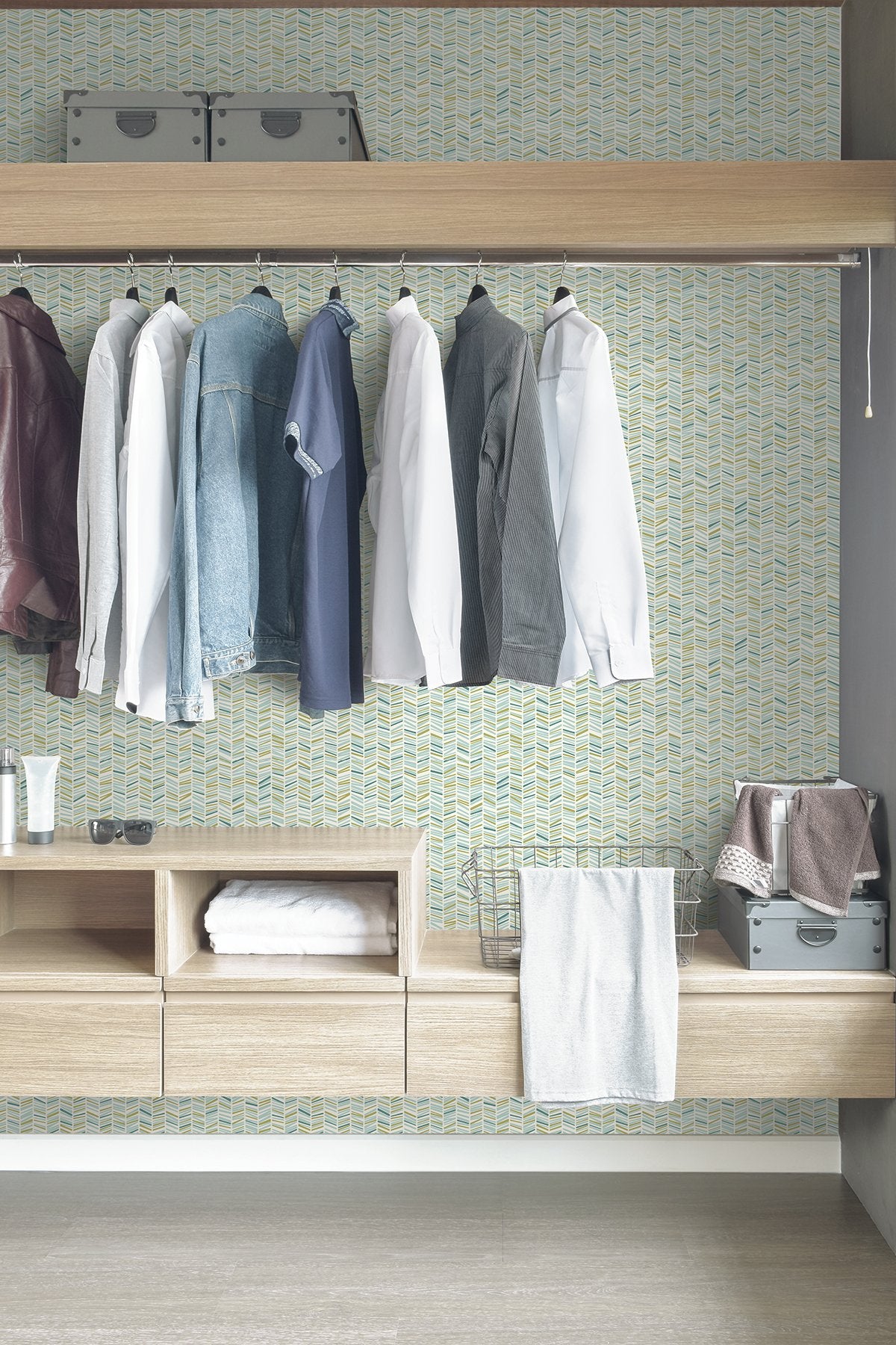 Ivan Broken Chevron Green Peel & Stick Wallpaper with Coastal Graphic Chevron Pattern - Brewster MS6133