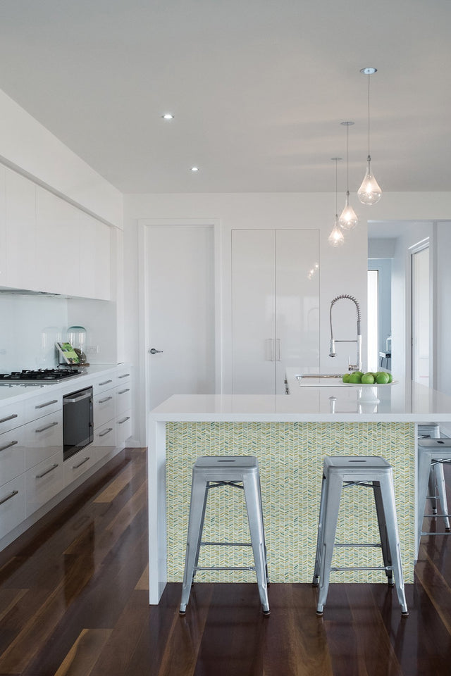 Ivan Broken Chevron Green Peel & Stick Wallpaper with Coastal Graphic Chevron Pattern - Brewster MS6133