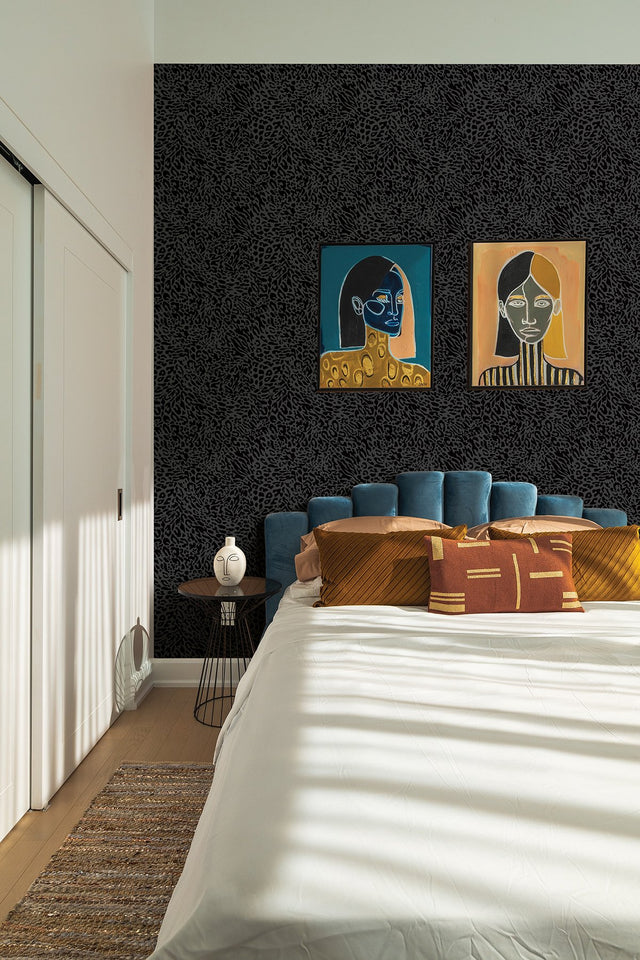 Amur Leopard Skin Black Peel & Stick Wallpaper with Bohemian Animal Print Pattern - My Style MS6134