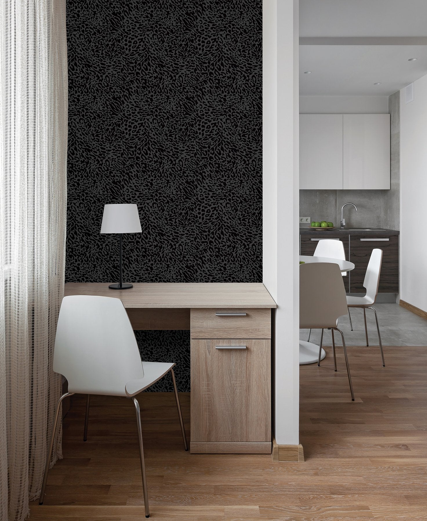 Amur Leopard Skin Black Peel & Stick Wallpaper with Bohemian Animal Print Pattern - My Style MS6134