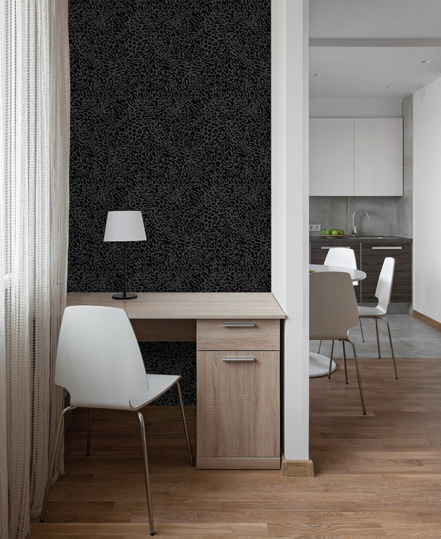 Amur Leopard Skin Black Peel & Stick Wallpaper with Bohemian Animal Print Pattern - My Style MS6134