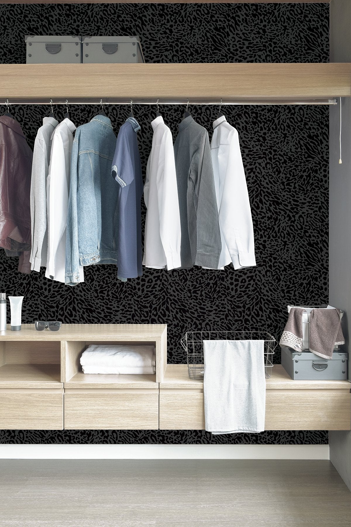 Amur Leopard Skin Black Peel & Stick Wallpaper with Bohemian Animal Print Pattern - My Style MS6134