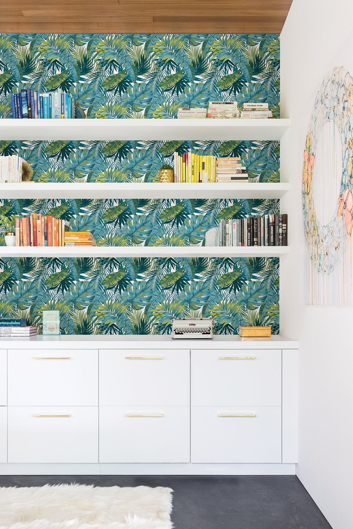 Bangalow Tropical Palm Green Peel & Stick Wallpaper with Botanical Leaf Motif, Bohemian Style - MS6135