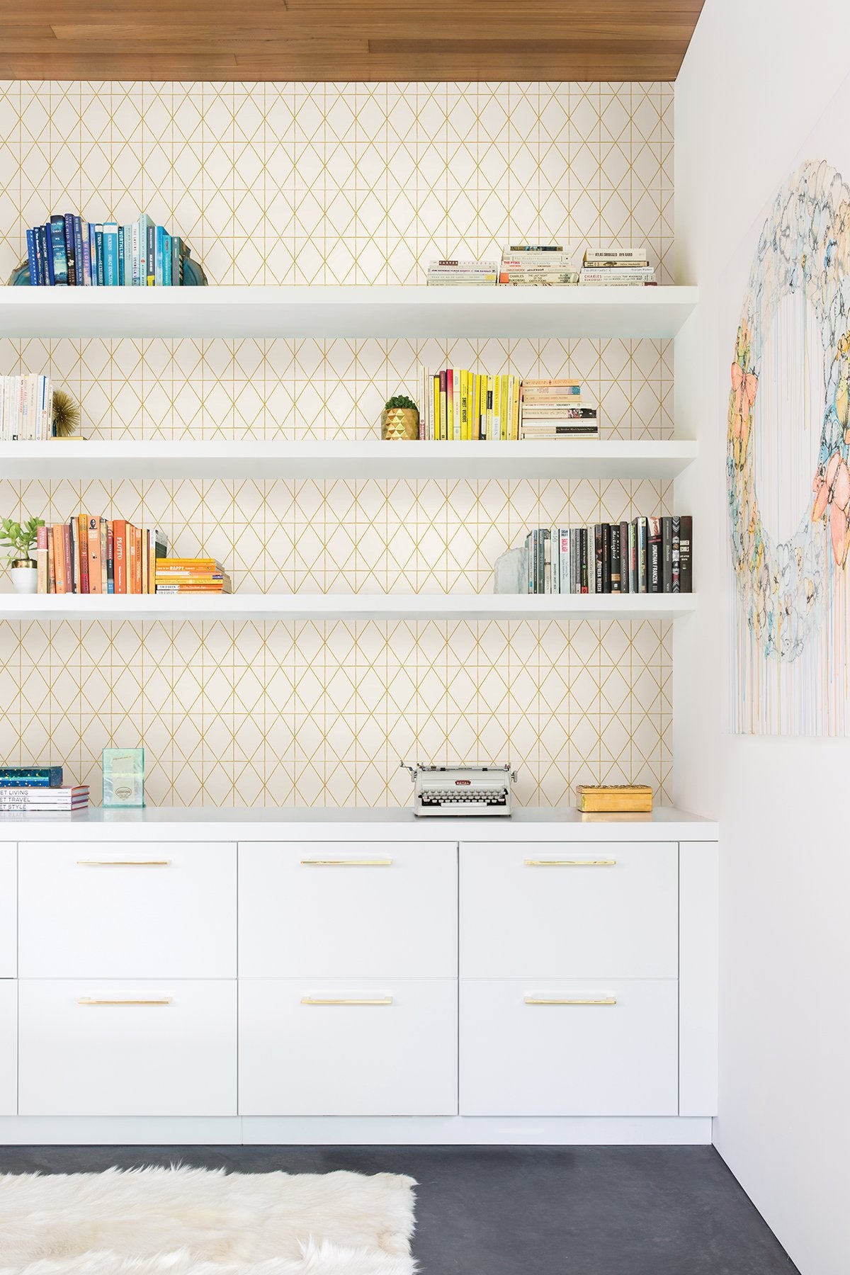 Lennon Gold Geo Peel & Stick Wallpaper with Metallic Geometric Diamond Grid - My Style MS6138