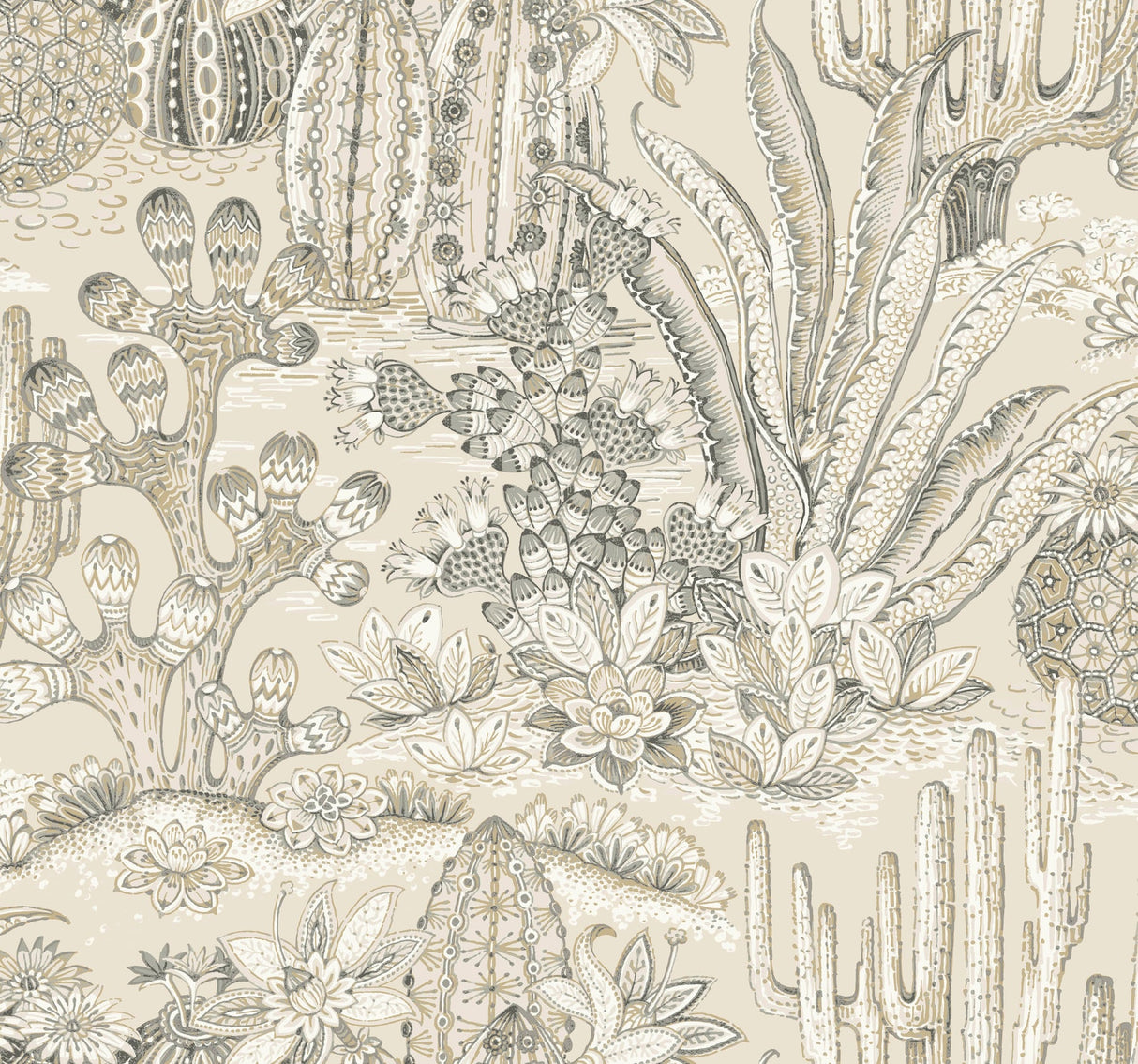 York Lotus Land Cacti Dune non-woven wallpaper roll, 27 in x 27 ft