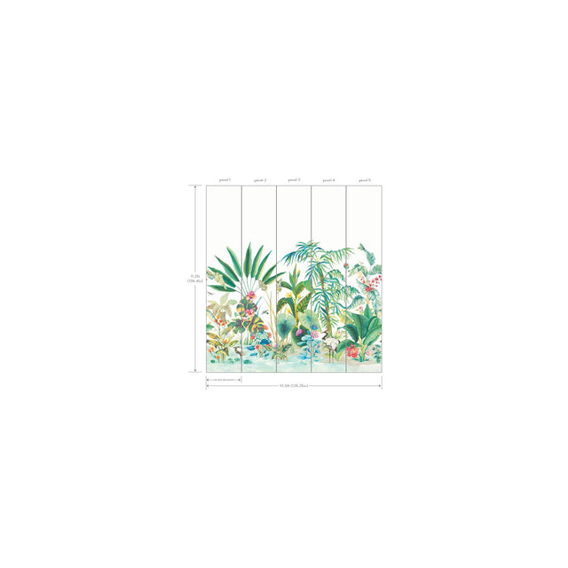 Tropical Panoramic White Wall Mural with Tropical Botanical Scene - York MU0254M