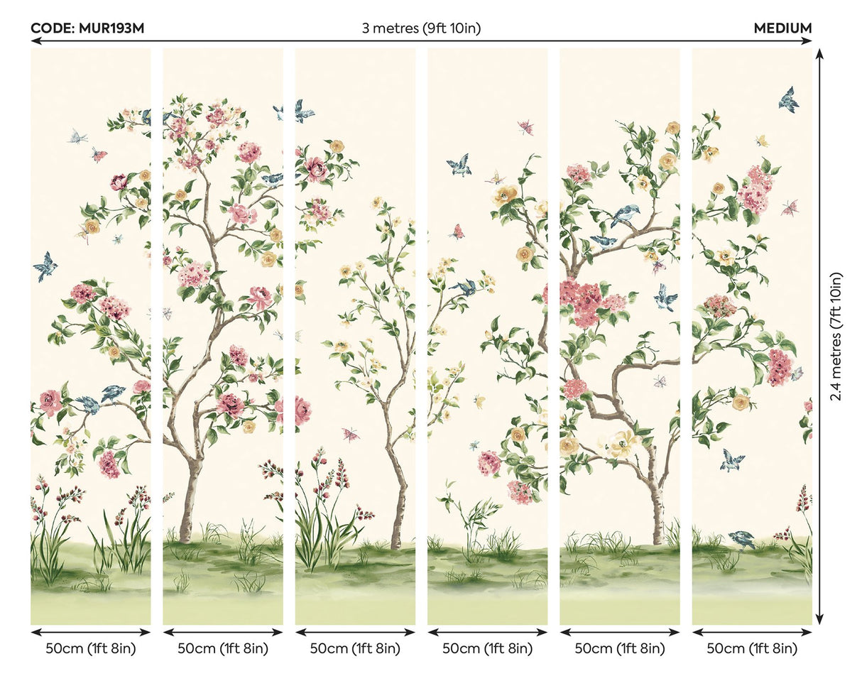 Pink Chinoiserie Floral Tree Wall Mural Pink - MUR193M