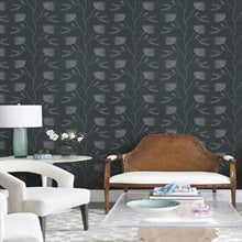 Laelynn Navy by Ronald Redding Embroidered Sisal Grasscloth Wallpaper- York Designer Series MX9608